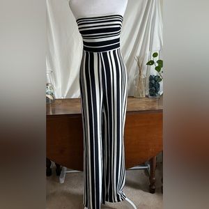 Strapless wide leg pant jumper - nautical blue & white stripped -fancy -size S